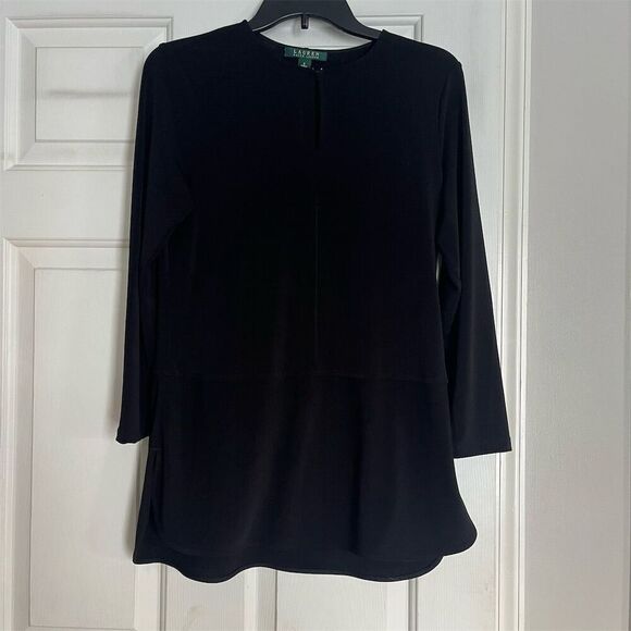 Lauren Ralph Lauren Women's Black Keyhole Peplum Blouse Size S - Picture 1 of 6